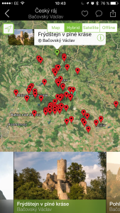 Štítky na mapě zobrazují místa, kde byly vyfoceny fotografie v průvodci - snažil jsem se o kompletní pokrytí celého území Českého ráje.